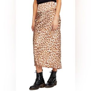 Free people Normani satin Leopard print Bias cut Midi skirt (size 0)